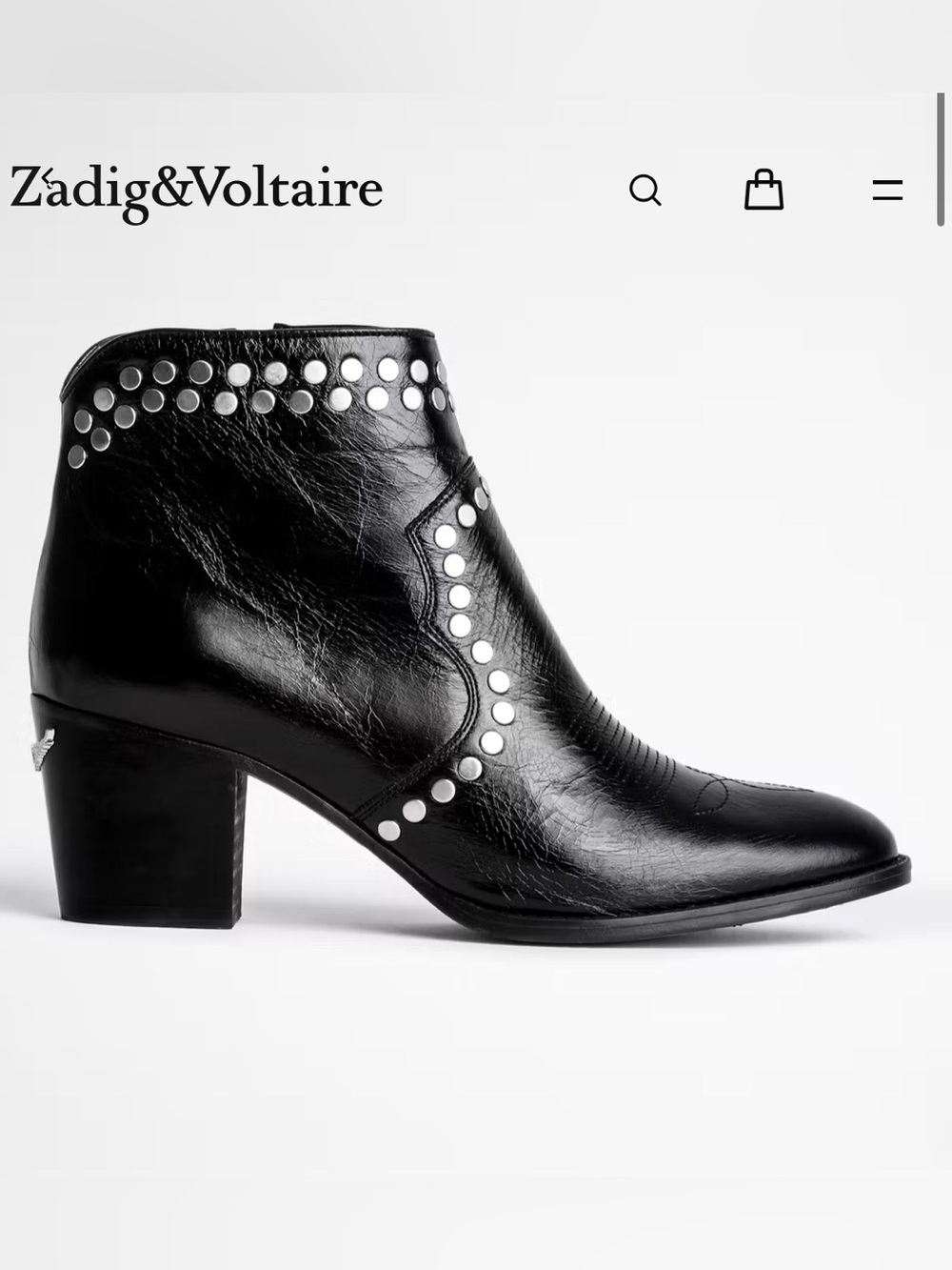 Zadig & Voltaire Black Leather Studded Molly Ankle Boots
